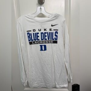 Nike DUKE Lacrosse White and Blue Long Sleeve Shirt youth Large